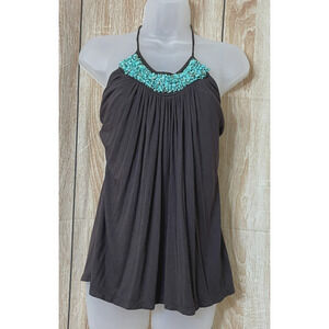 Vintage BCX Y2k Halter Cami Tank Top Womens L Brown Turquoise Festival Summer